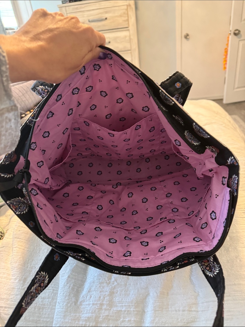 Vera Bradley Black Quilted Paisley-Print Tote - Picture 5 of 5